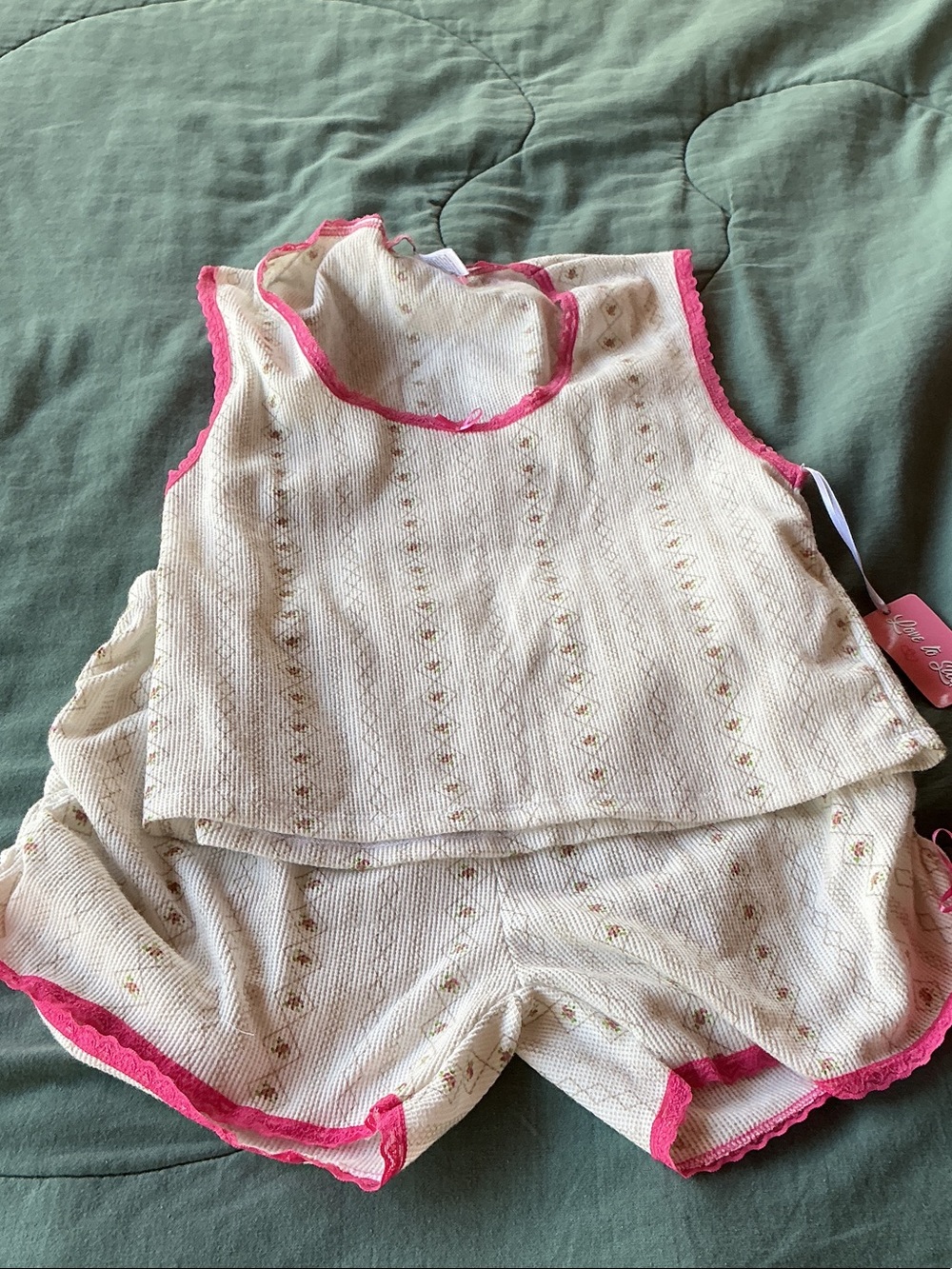 Cream & Pink Girls Sleeveless Two-Piece Set - Cute Floral Trim
